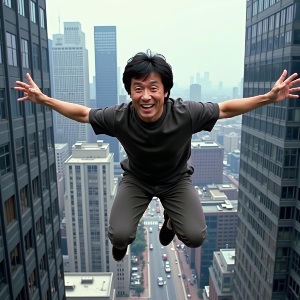 Jackie Chan thực hiện cú nhảy ngoạn mục từ tòa nhà cao tầng