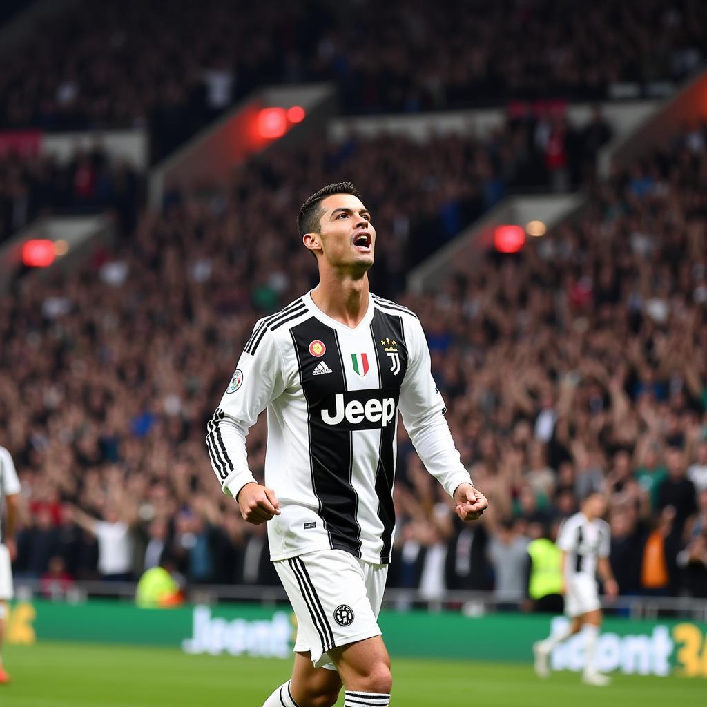 Ronaldo ăn mừng bàn thắng cho Juventus trong trận đấu với Manchester United năm 2018