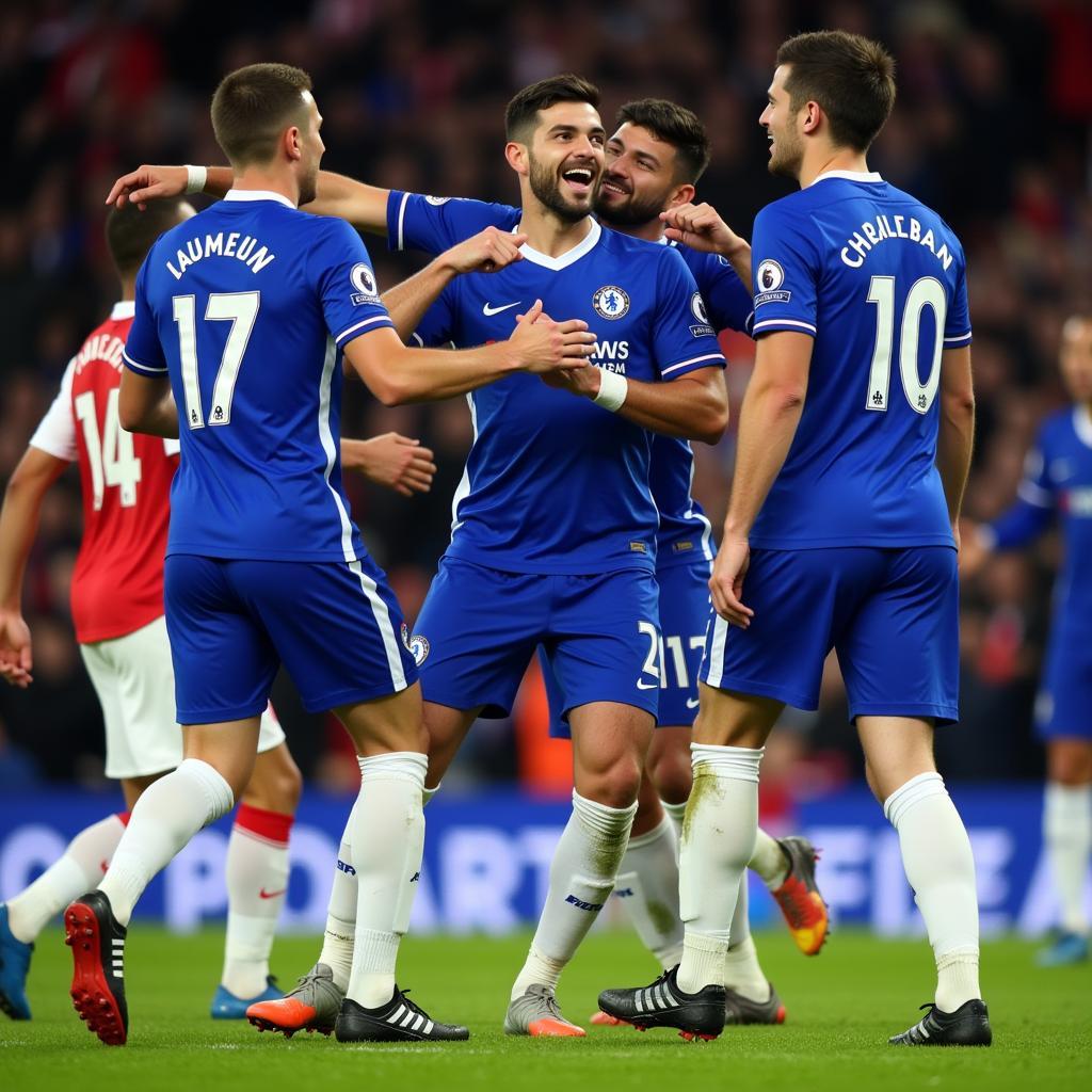 Khoảnh khắc ăn mừng bàn thắng của cầu thủ Chelsea trong trận đấu với Arsenal