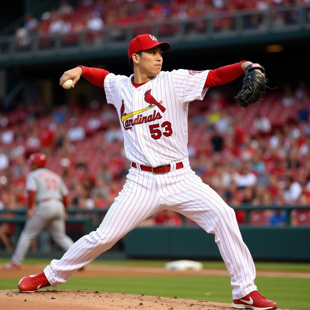 Kwang Hyun Kim ném bóng cho St. Louis Cardinals