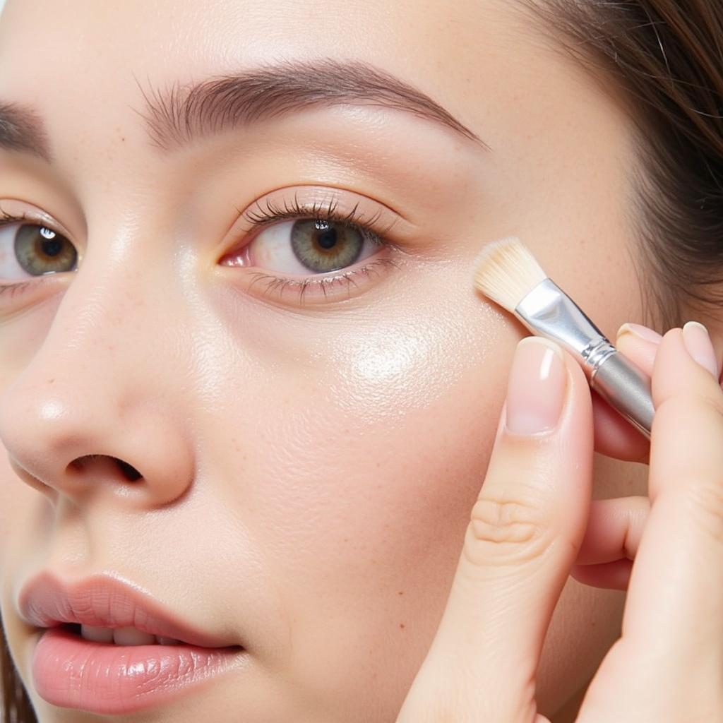 Kỹ thuật apply pearl highlighter lên gò má, sống mũi và xương chân mày