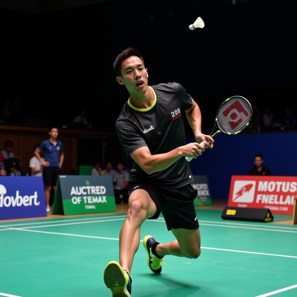 Lee Chong Wei thực hiện cú smash với vợt Yonex