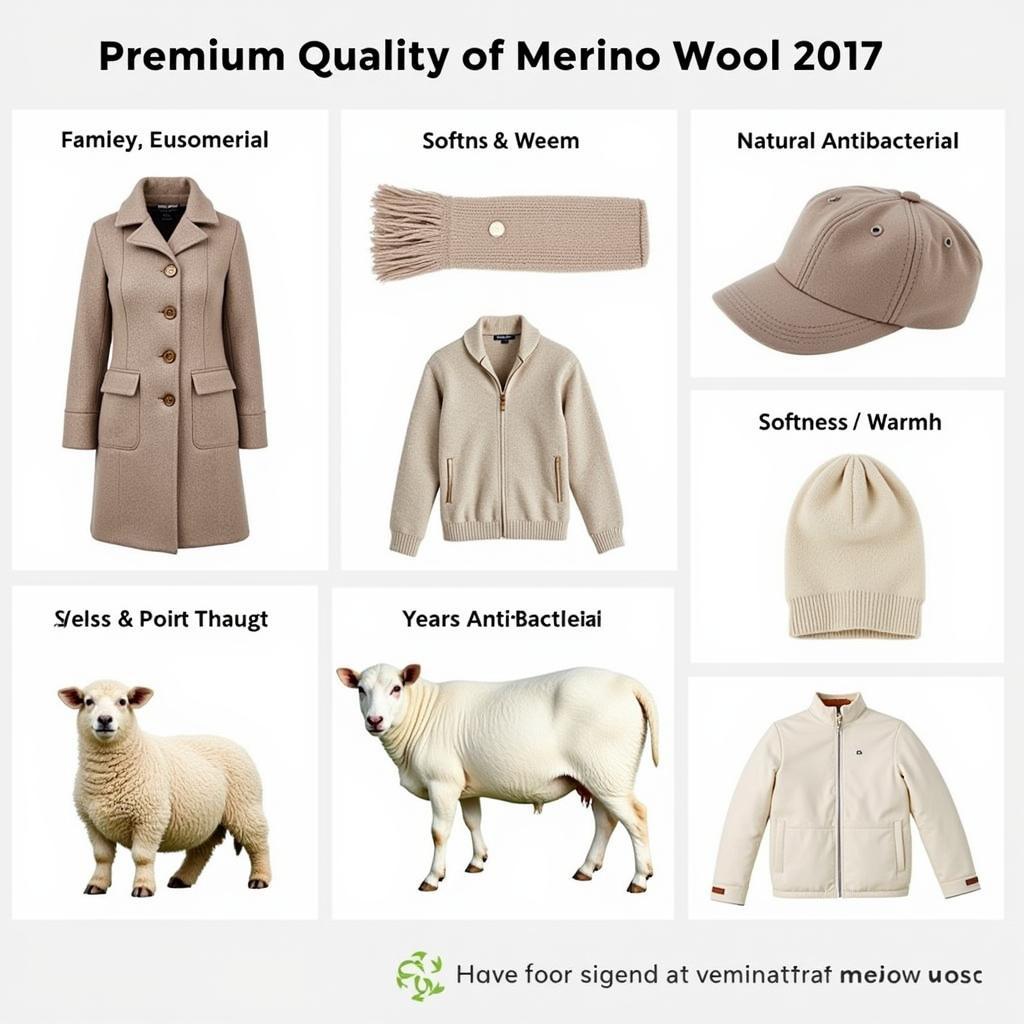 Len Merino cao cấp năm 2017 - Hình ảnh minh họa về chất lượng sợi len Merino và các sản phẩm thời trang từ len Merino năm 2017.