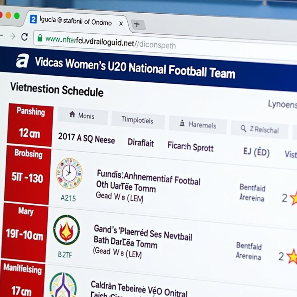 Lịch bóng đá nữ U20 Việt Nam trên trang web VFF