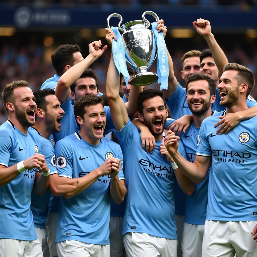 Man City ăn mừng chiến thắng tại Champions League - Hình ảnh đáng nhớ trong Man City highlights