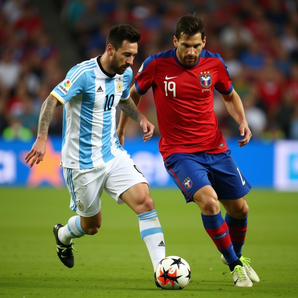 Messi vượt qua hậu vệ Chile trong trận chung kết Copa America 2015