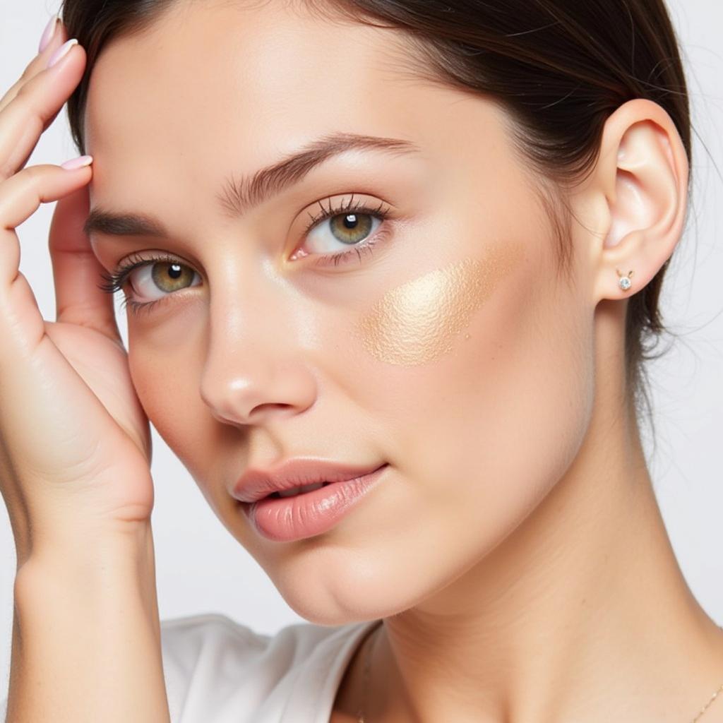 Models Own Sculpt and Glow Highlighter in Golden Sand trên khuôn mặt