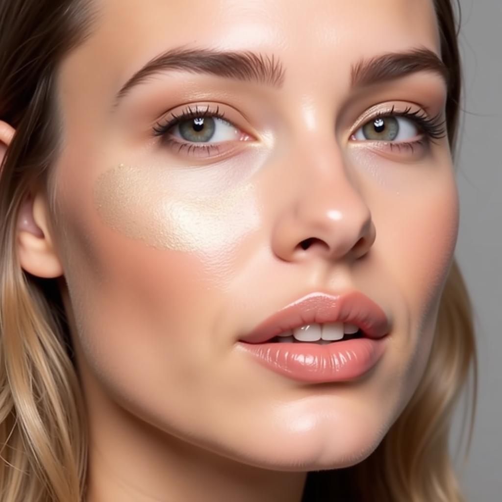 Phấn bắt sáng Laura Mercier Baked Highlighter trên gương mặt