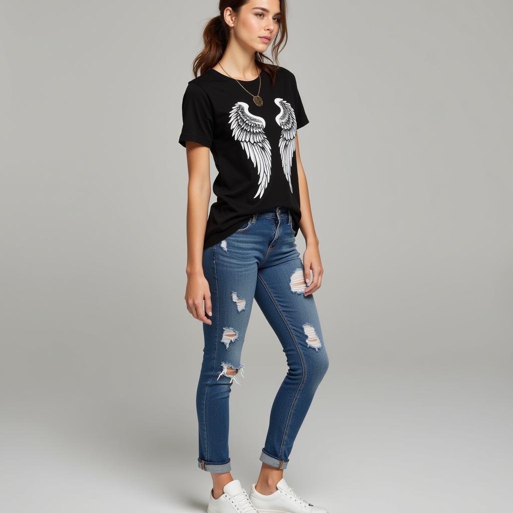 Phối đồ áo Angel với quần jeans