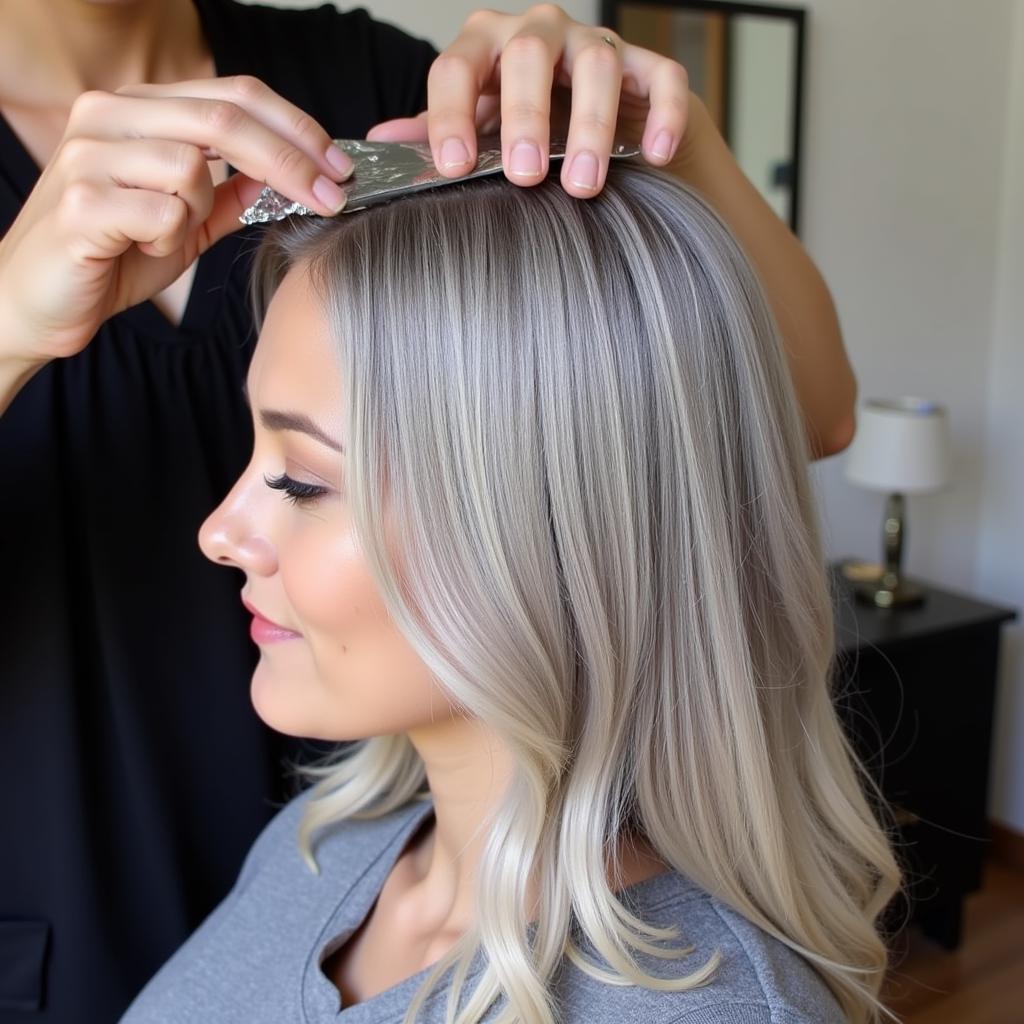 Highlighting hair to cover grey hair