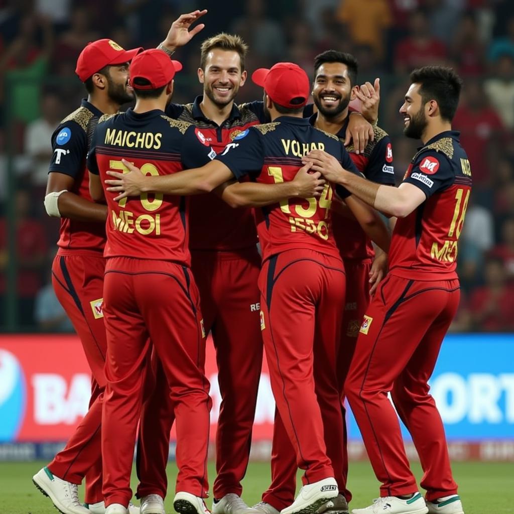 RCB players celebrating their victory against KKR in IPL 2019