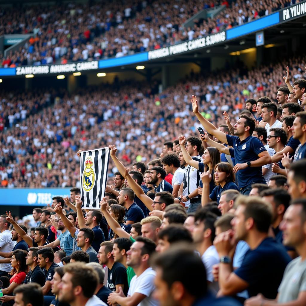 Cổ động viên hai đội Real Madrid và Juventus trên khán đài