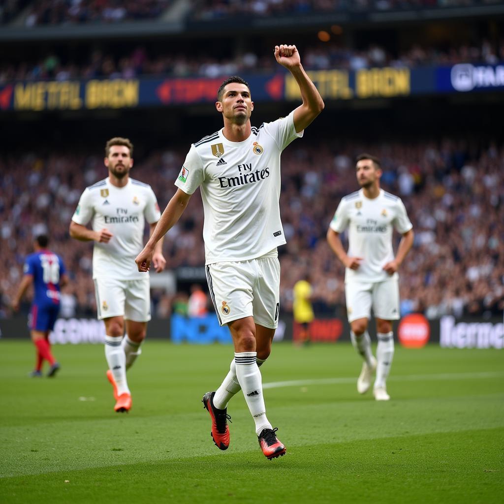 Ronaldo ăn mừng bàn thắng quyết định trong trận đấu Real Madrid vs Juventus 2018