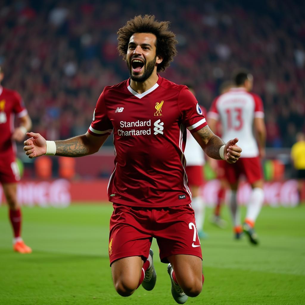 Salah ăn mừng bàn thắng quyết định tại Anfield