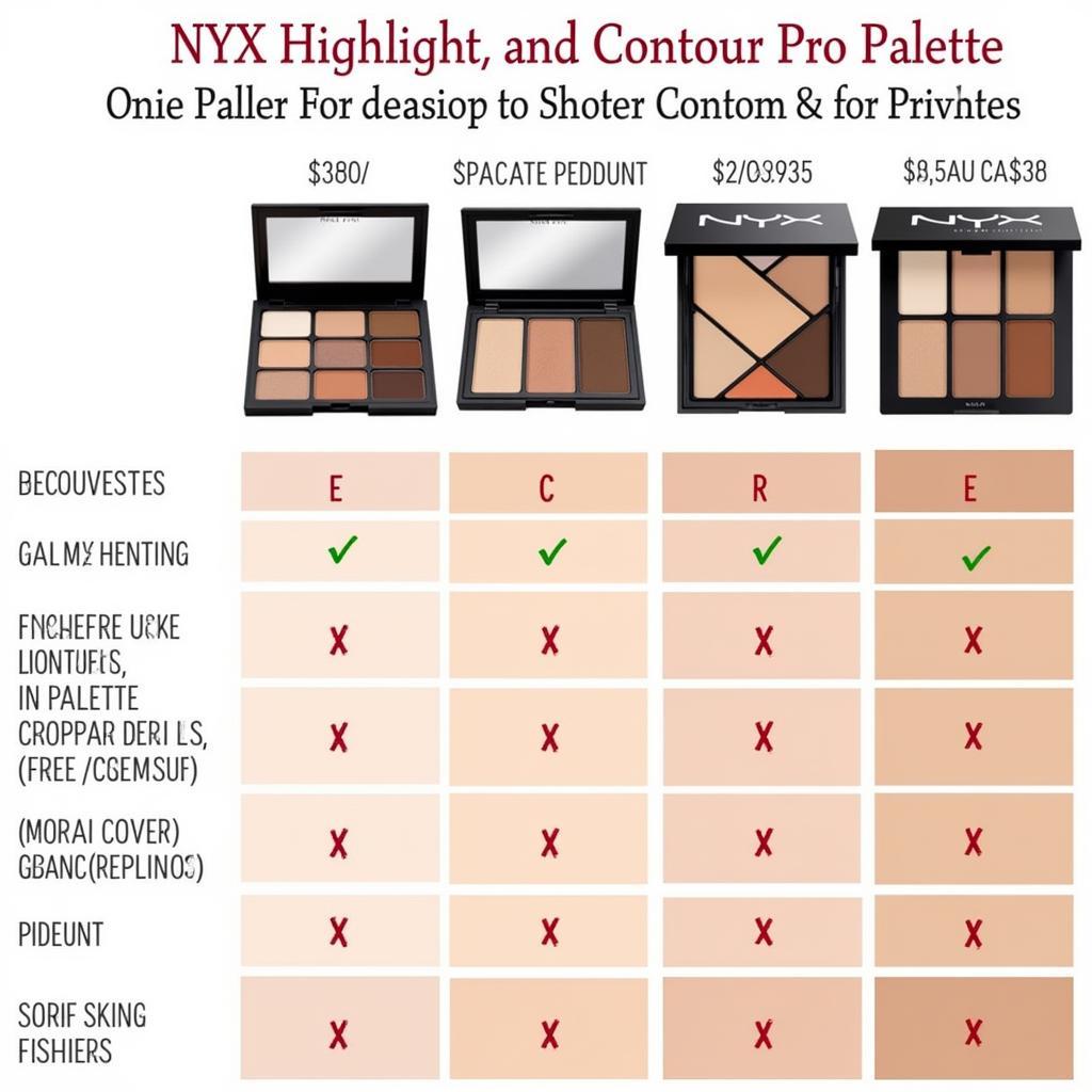 So sánh NYX Highlight and Contour Pro Palette với các sản phẩm khác