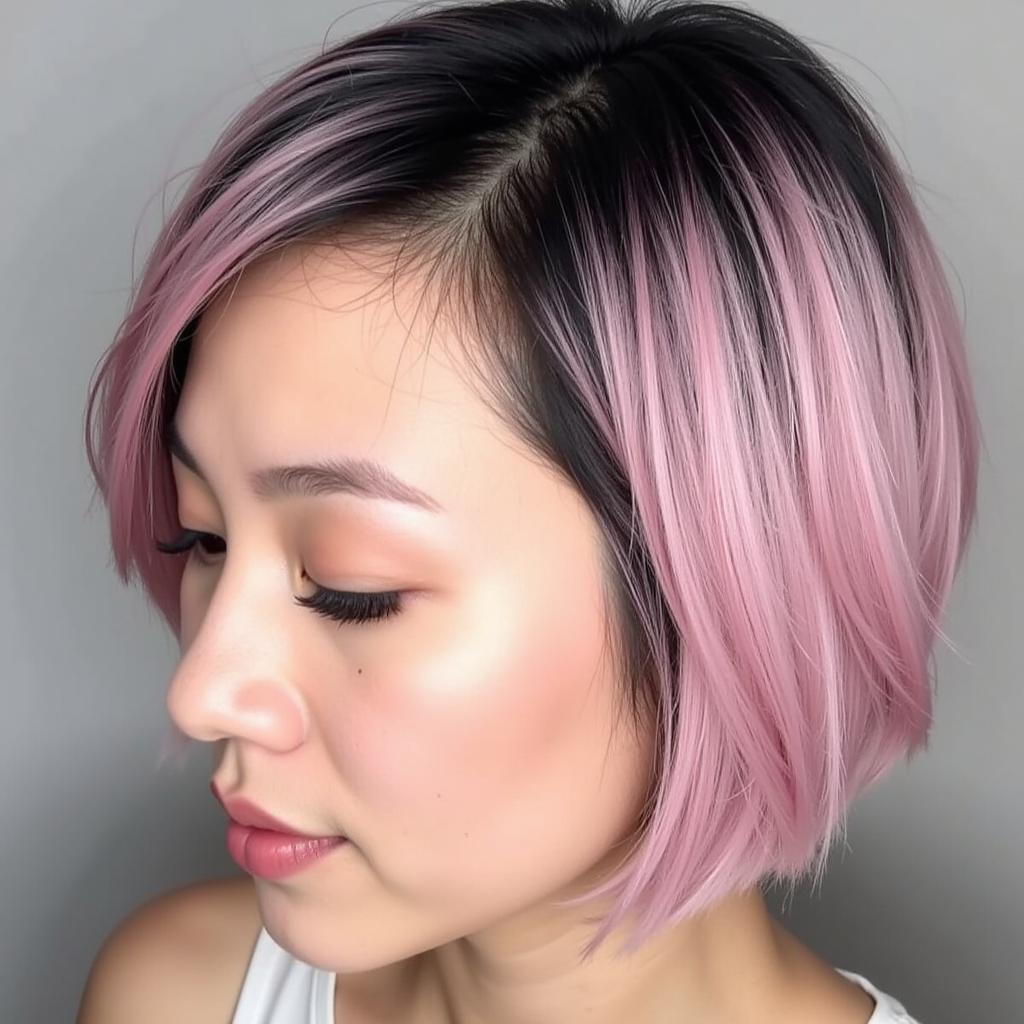 Tóc Ngắn Highlight Màu Hồng Pastel 2019