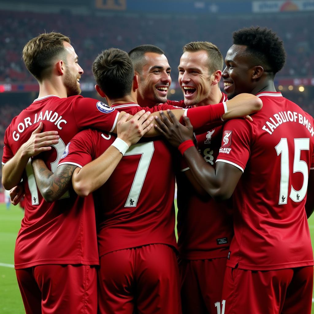 Các cầu thủ Liverpool ăn mừng chiến thắng