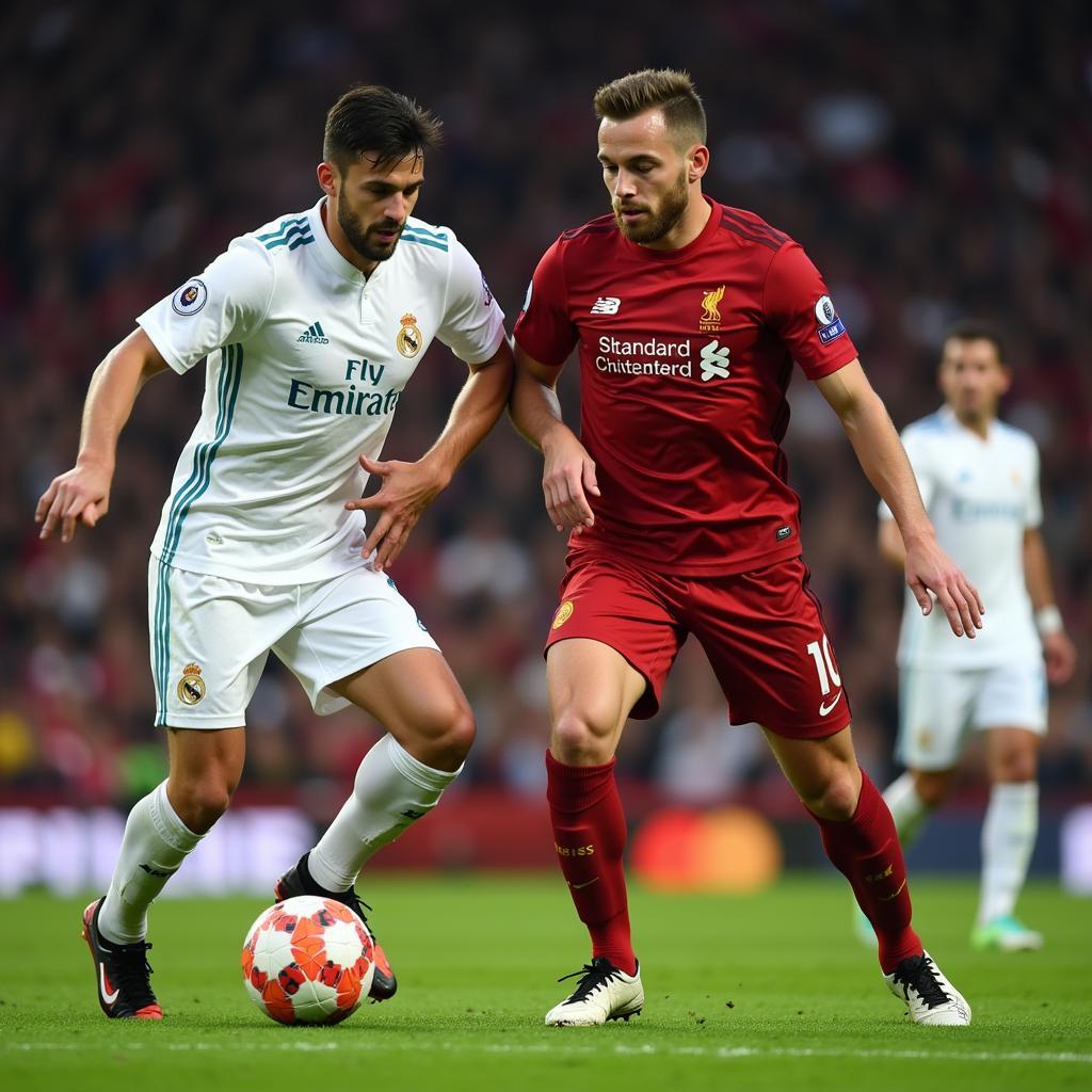 Những pha tranh bóng quyết liệt giữa Real Madrid và Liverpool