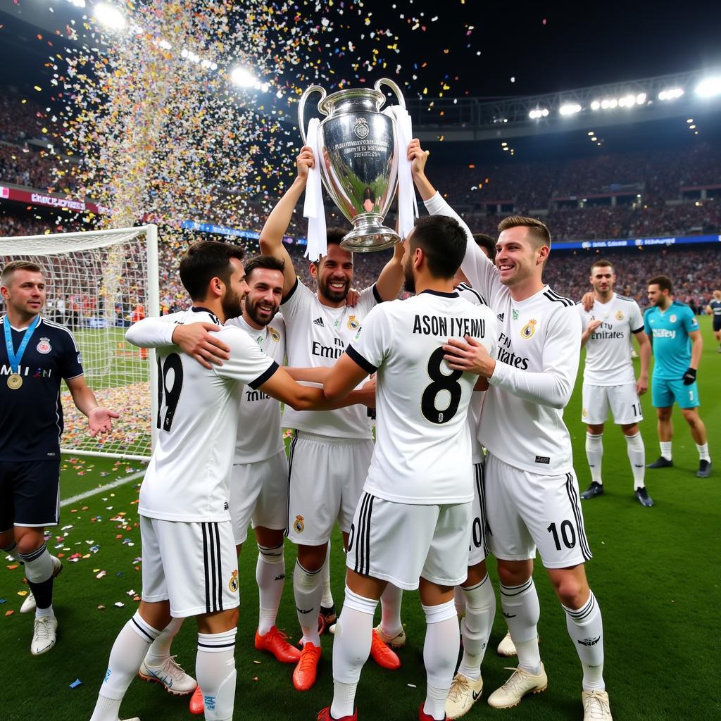 Khoảnh khắc ăn mừng chiến thắng của Real Madrid trong trận chung kết Champions League với Liverpool