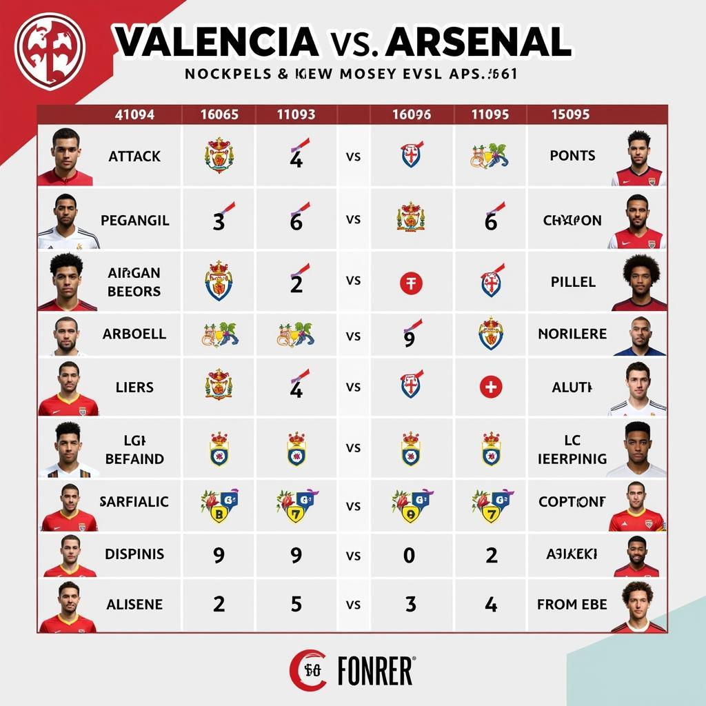 So sánh sức mạnh Valencia Arsenal